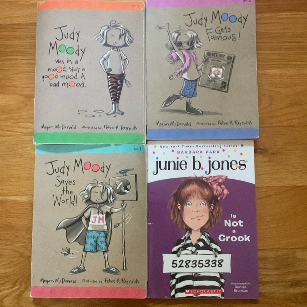A lot of 1, 2 and 3 from the Judy moody series with 9 from the junie. B. Jones
